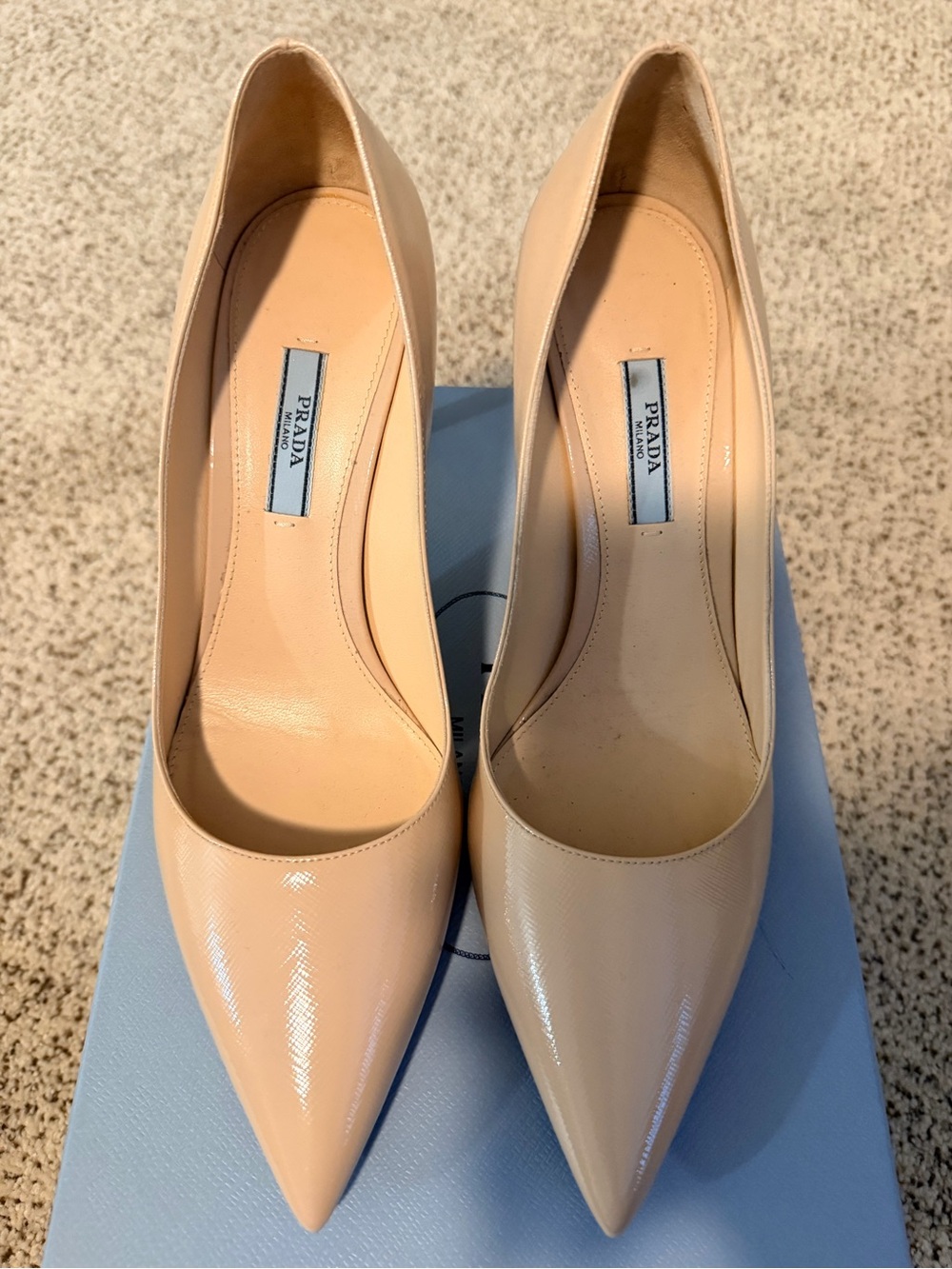Authentic Prada Saffiano Calzature Donna Cipria Leather Heels 39.5/8.5
